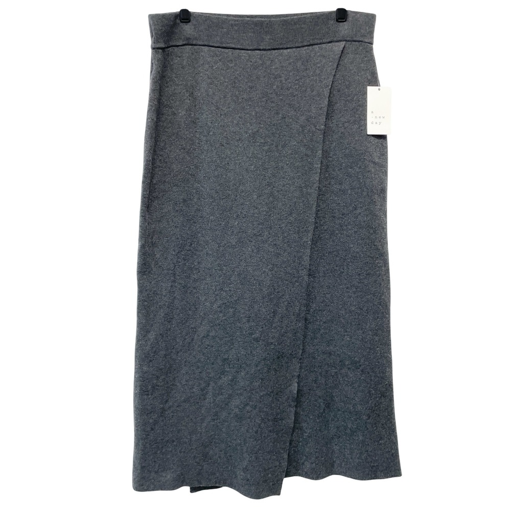 A New Day Women's‎ Gray Knit Faux Wrap Front Midi Skirt Size Large
